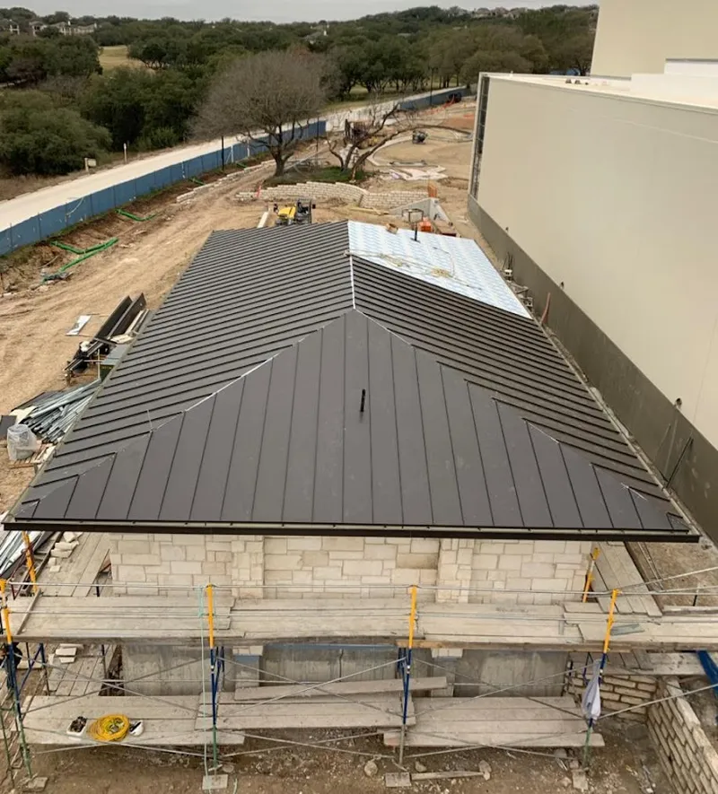 Metal roof new construction with scaffolding in Dundalk